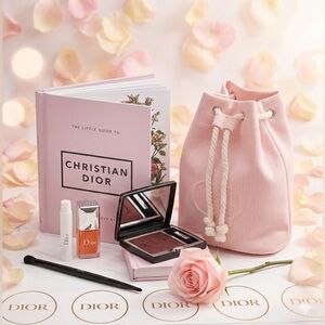 Christian Dior Pink Beauty Drawstring Bag, Makeup, and Book Bundle NEW